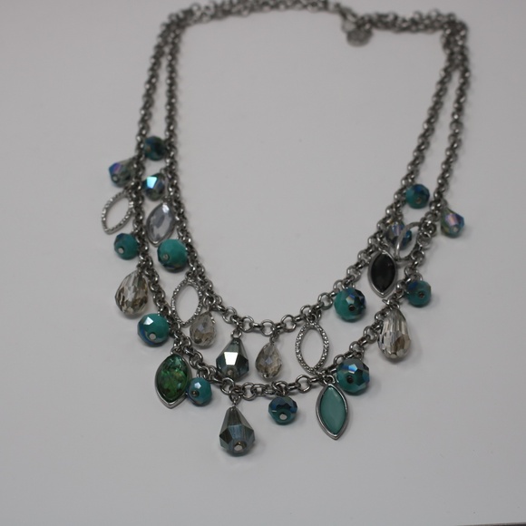 Simply Vera Silver Tone Double Chain Crystal Rhinestone & Faux Set Gems Necklace - Picture 4 of 7